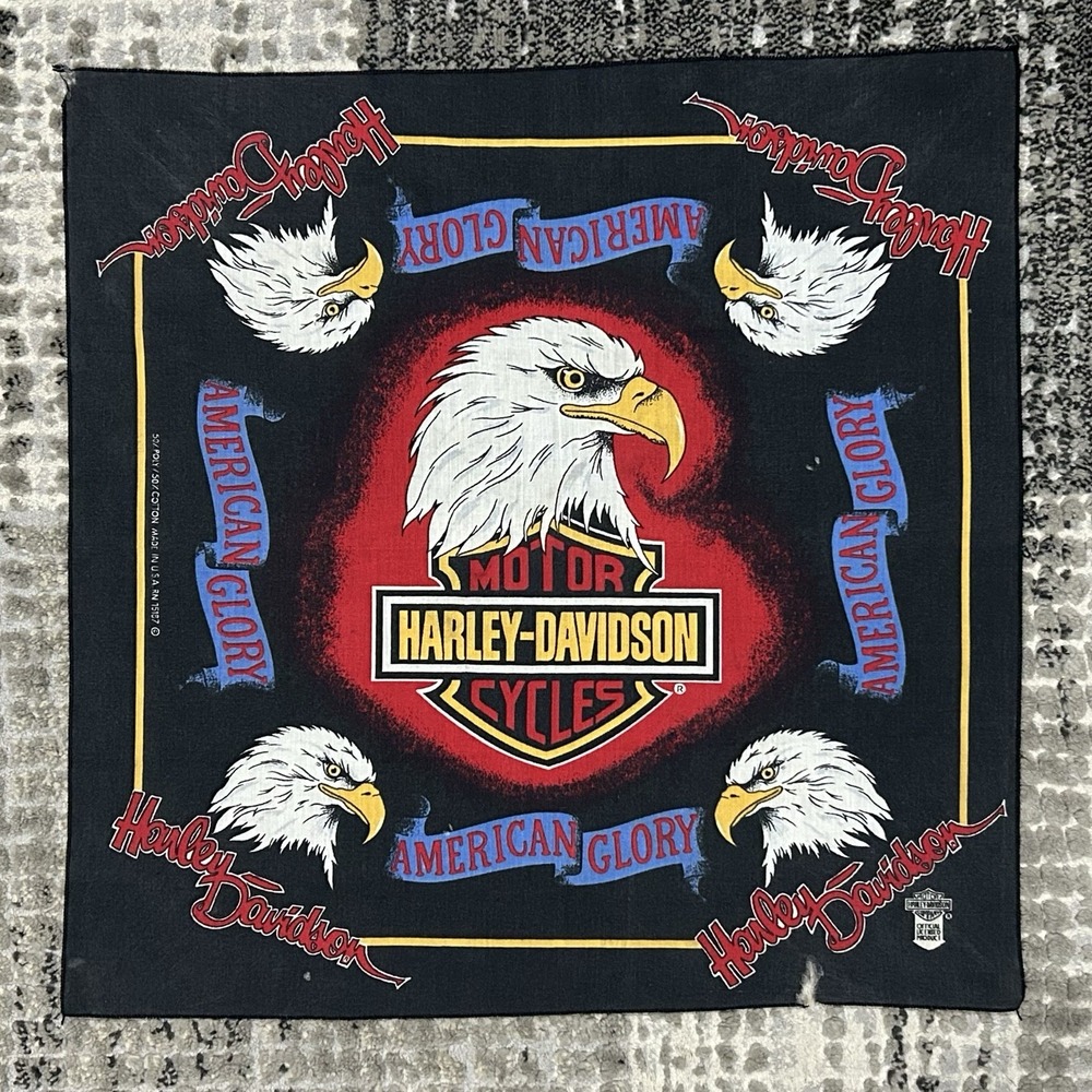 Vintage Harley‎ Davidson Bandana 90s Made In USA Bald Eagle Graphic Handkerchief